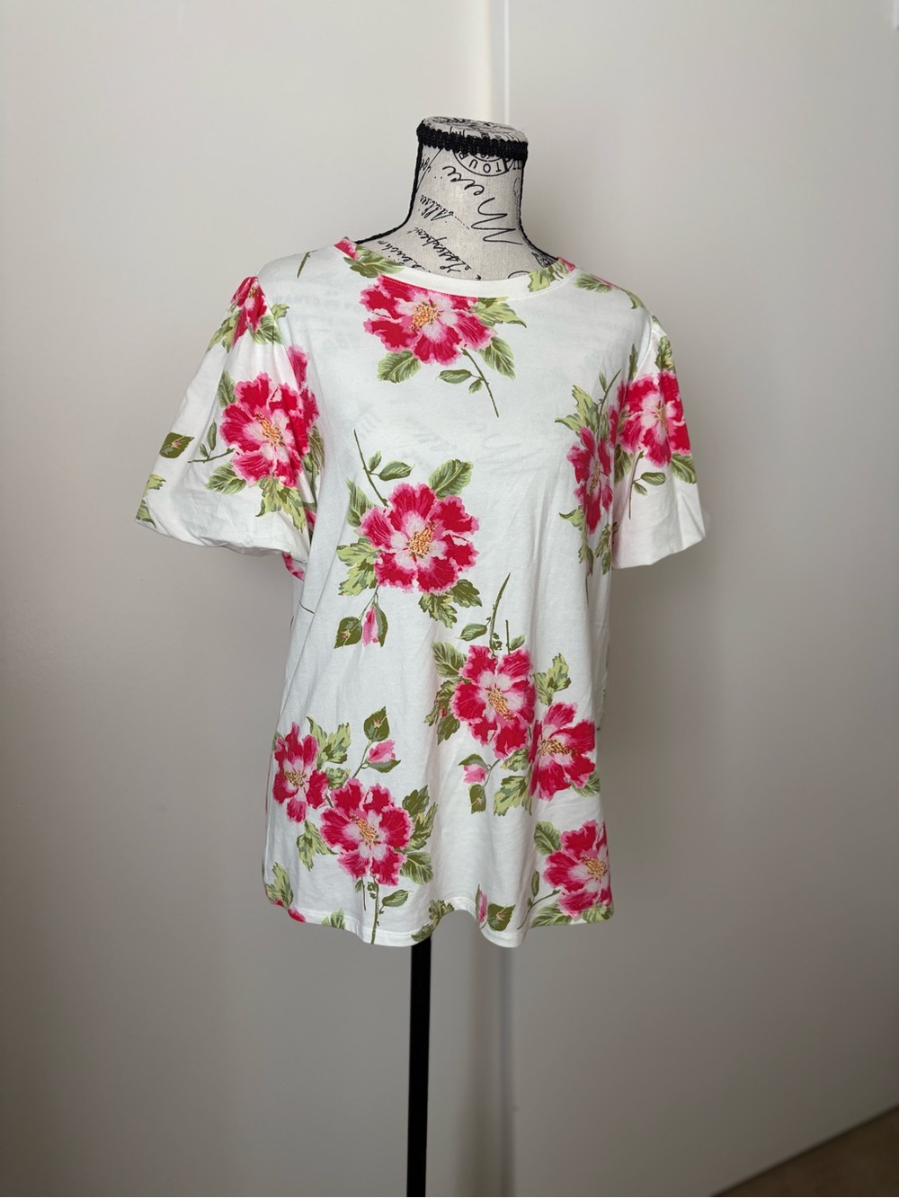 LC Lauren Conrad White Tee with Pink Floral Print